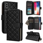 For iPhone XS / X Crossbody Rhombic Zipper Tower Buckle Leather Phone Case with Lanyard(Black)