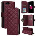 For iPhone 8 Plus / 7 Plus Crossbody Rhombic Zipper Tower Buckle Leather Phone Case with Lanyard(Wine Red)