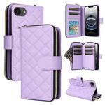 For iPhone 16e Crossbody Rhombic Zipper Tower Buckle Leather Phone Case with Lanyard(Purple)