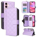 For iPhone 17 Crossbody Rhombic Zipper Tower Buckle Leather Phone Case with Lanyard(Purple)