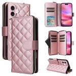 For iPhone 17 Crossbody Rhombic Zipper Tower Buckle Leather Phone Case with Lanyard(Rose Gold)