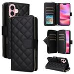 For iPhone 17 Crossbody Rhombic Zipper Tower Buckle Leather Phone Case with Lanyard(Black)