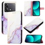 For Xiaomi Poco X6 Neo 5G Global PT003 Marble Pattern Flip Leather Phone Case(White Purple)