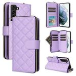 For Samsung Galaxy S21+ 5G Crossbody Rhombic Zipper Tower Buckle Leather Phone Case with Lanyard(Purple)