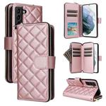 For Samsung Galaxy S21+ 5G Crossbody Rhombic Zipper Tower Buckle Leather Phone Case with Lanyard(Rose Gold)