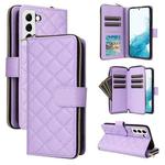For Samsung Galaxy S22 5G Crossbody Rhombic Zipper Tower Buckle Leather Phone Case with Lanyard(Purple)