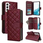 For Samsung Galaxy S22 5G Crossbody Rhombic Zipper Tower Buckle Leather Phone Case with Lanyard(Wine Red)