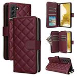 For Samsung Galaxy S22+ 5G Crossbody Rhombic Zipper Tower Buckle Leather Phone Case with Lanyard(Wine Red)