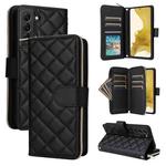 For Samsung Galaxy S22+ 5G Crossbody Rhombic Zipper Tower Buckle Leather Phone Case with Lanyard(Black)