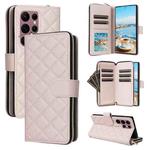 For Samsung Galaxy S22 Ultra 5G Crossbody Rhombic Zipper Tower Buckle Leather Phone Case with Lanyard(Beige)