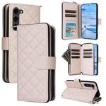 For Samsung Galaxy S23+ Crossbody Rhombic Zipper Tower Buckle Leather Phone Case with Lanyard(Beige)