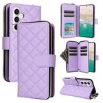 For Samsung Galaxy S23 FE 5G Crossbody Rhombic Zipper Tower Buckle Leather Phone Case with Lanyard(Purple)