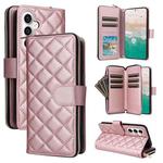 For Samsung Galaxy S23 FE 5G Crossbody Rhombic Zipper Tower Buckle Leather Phone Case with Lanyard(Rose Gold)