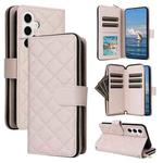 For Samsung Galaxy S24 5G Crossbody Rhombic Zipper Tower Buckle Leather Phone Case with Lanyard(Beige)