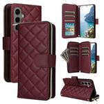 For Samsung Galaxy S24+ 5G Crossbody Rhombic Zipper Tower Buckle Leather Phone Case with Lanyard(Wine Red)