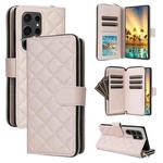 For Samsung Galaxy S24 Ultra 5G Crossbody Rhombic Zipper Tower Buckle Leather Phone Case with Lanyard(Beige)