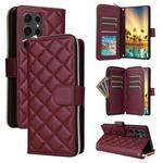For Samsung Galaxy S24 Ultra 5G Crossbody Rhombic Zipper Tower Buckle Leather Phone Case with Lanyard(Wine Red)
