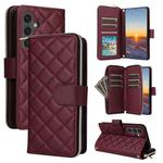 For Samsung Galaxy S24 FE 5G Crossbody Rhombic Zipper Tower Buckle Leather Phone Case with Lanyard(Wine Red)