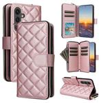 For Samsung Galaxy S24 FE 5G Crossbody Rhombic Zipper Tower Buckle Leather Phone Case with Lanyard(Rose Gold)