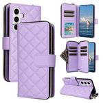 For Samsung Galaxy S25 5G Crossbody Rhombic Zipper Tower Buckle Leather Phone Case with Lanyard(Purple)