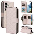 For Samsung Galaxy S25+ 5G Crossbody Rhombic Zipper Tower Buckle Leather Phone Case with Lanyard(Beige)