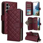 For Samsung Galaxy S25+ 5G Crossbody Rhombic Zipper Tower Buckle Leather Phone Case with Lanyard(Wine Red)