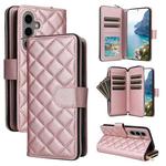 For Samsung Galaxy S25+ 5G Crossbody Rhombic Zipper Tower Buckle Leather Phone Case with Lanyard(Rose Gold)