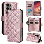 For Samsung Galaxy S25 Ultra 5G Crossbody Rhombic Zipper Tower Buckle Leather Phone Case with Lanyard(Rose Gold)