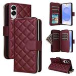 For Samsung Galaxy S25 Edge 5G Crossbody Rhombic Zipper Tower Buckle Leather Phone Case with Lanyard(Wine Red)