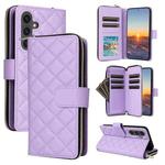 For Samsung Galaxy S25 FE 5G Crossbody Rhombic Zipper Tower Buckle Leather Phone Case with Lanyard(Purple)