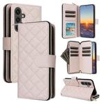For Samsung Galaxy S25 FE 5G Crossbody Rhombic Zipper Tower Buckle Leather Phone Case with Lanyard(Beige)