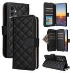For Samsung Galaxy S25 FE 5G Crossbody Rhombic Zipper Tower Buckle Leather Phone Case with Lanyard(Black)