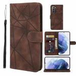 For Samsung Galaxy S21 5G Skin Feel Geometric Lines Leather Phone Case(Brown)