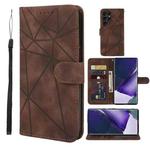 For Samsung Galaxy S22 Ultra 5G Skin Feel Geometric Lines Leather Phone Case(Brown)