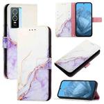 For vivo Y76 5G PT003 Marble Pattern Flip Leather Phone Case(White Purple)