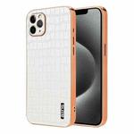 For iPhone 11 Pro AZNS Electroplated Frame Crocodile Texture Full Coverage Phone Case(White)