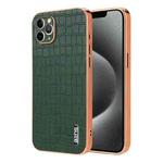 For iPhone 11 Pro Max AZNS Electroplated Frame Crocodile Texture Full Coverage Phone Case(Green)