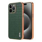 For iPhone 14 Pro AZNS Electroplated Frame Crocodile Texture Full Coverage Phone Case(Green)