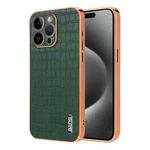 For iPhone 14 Pro Max AZNS Electroplated Frame Crocodile Texture Full Coverage Phone Case(Green)