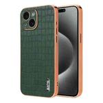 For iPhone 15 AZNS Electroplated Frame Crocodile Texture Full Coverage Phone Case(Green)