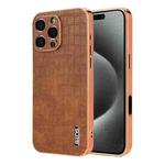 For iPhone 16 Pro Max AZNS Electroplated Frame Crocodile Texture Full Coverage Phone Case(Brown)