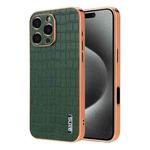 For iPhone 16 Pro Max AZNS Electroplated Frame Crocodile Texture Full Coverage Phone Case(Green)