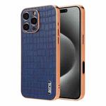 For iPhone 16 Pro Max AZNS Electroplated Frame Crocodile Texture Full Coverage Phone Case(Blue)