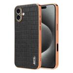 For iPhone 16 Plus AZNS Electroplated Frame Crocodile Texture Full Coverage Phone Case(Black)