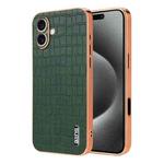 For iPhone 16 AZNS Electroplated Frame Crocodile Texture Full Coverage Phone Case(Green)