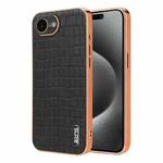 For iPhone 16e AZNS Electroplated Frame Crocodile Texture Full Coverage Phone Case(Black)