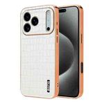 For iPhone 17 Pro AZNS Electroplated Frame Crocodile Texture Full Coverage Phone Case(White)