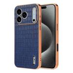 For iPhone 17 Pro Max AZNS Electroplated Frame Crocodile Texture Full Coverage Phone Case(Blue)