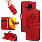 For Xiaomi Poco X3 NFC Swallowtail Butterfly Embossed Leather Phone Case(Red)