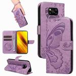 For Xiaomi Poco X3 NFC Swallowtail Butterfly Embossed Leather Phone Case(Purple)